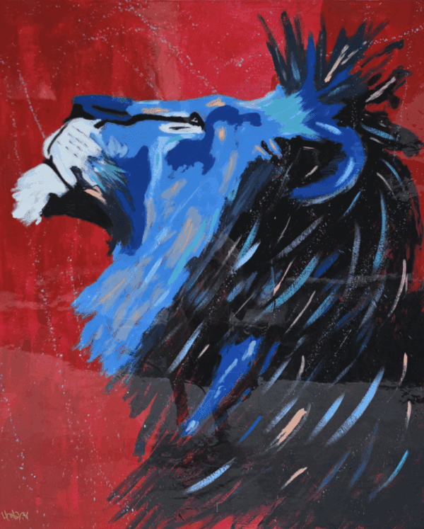 Blood and Blue. Detailed view of lion artwork by Henrix